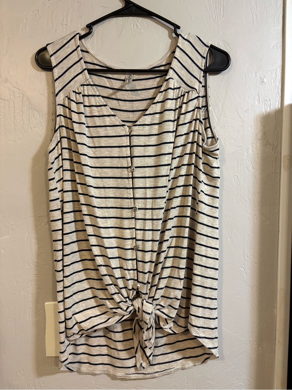 PerSeption Concept Cream and Navy Striped Tie-Front Tank Top